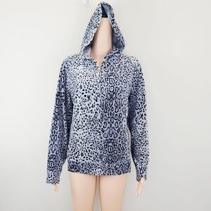 Jones New York Sports grey animal print long sleeve hooded full zip sweatshirt